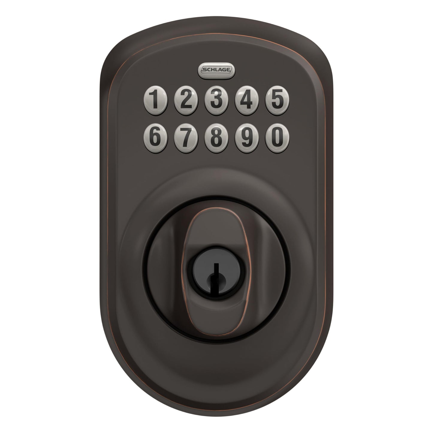 Schlage BE365 PLY 716 Plymouth Keypad Deadbolt, Electronic Keyless Entry Lock, Aged Bronze