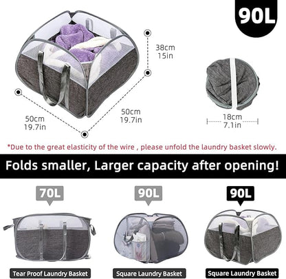 Collapsible Laundry Basket, 90L Foldable Pop-up Laundry Hamper