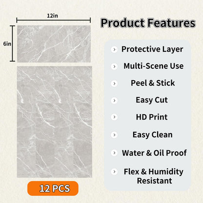PVC Peel and Stick Tile Decals Decorative Minimalist Tile Stickers 12 Pieces Indoor Wall Decoration for Kitchen Laundry Room Bathroom Camper (Style C)