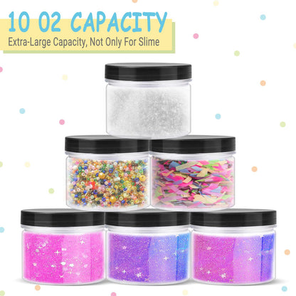 Opret 12 Pack 10oz Empty Slime Containers, Large Plastic Slime Jars with Lids and Labels Clear Storage Organizers for Slime Making, Food and Beauty Products, BPA Free