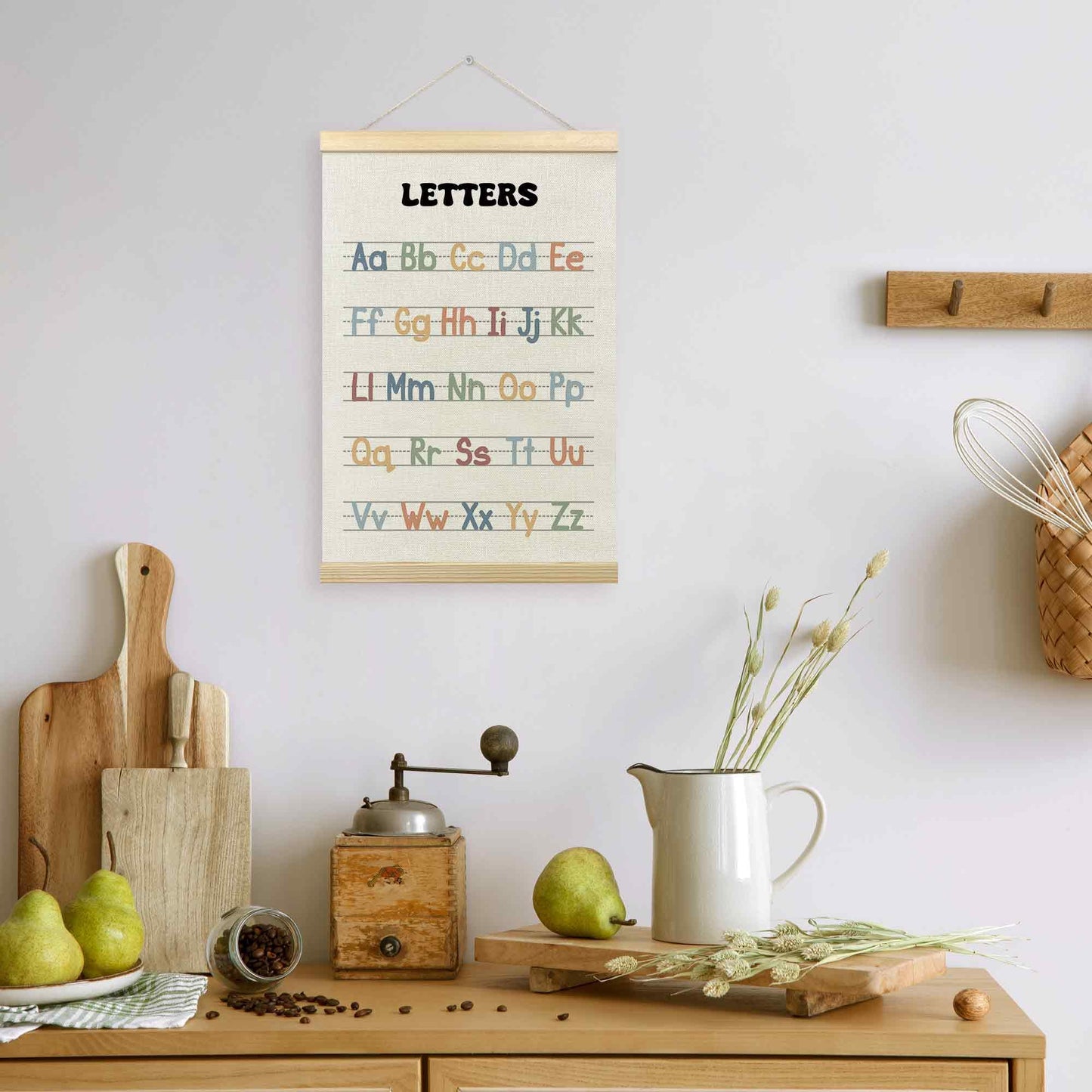 TLESKE Boho Classroom Alphabet ABC Chart Poster Hanger Frame, Homeschool Hanging Wall Art Decor for Toddler Kids Room Nursery Playroom, Preschool Prek Learning Educational Poster Print Banner, 16x24