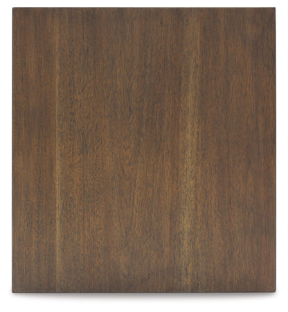 Signature Design by Ashley Moriville Rustic Farmhouse Rectangular End Table with Dual Cabinet Doors, Antique Bronze-Tone Hardware, Wood, 25" High, Brown