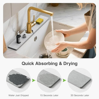 23.6" x 4" Stone Faucet Mat for Kitchen Sink, Quick Drying Diatomite Sink Tray