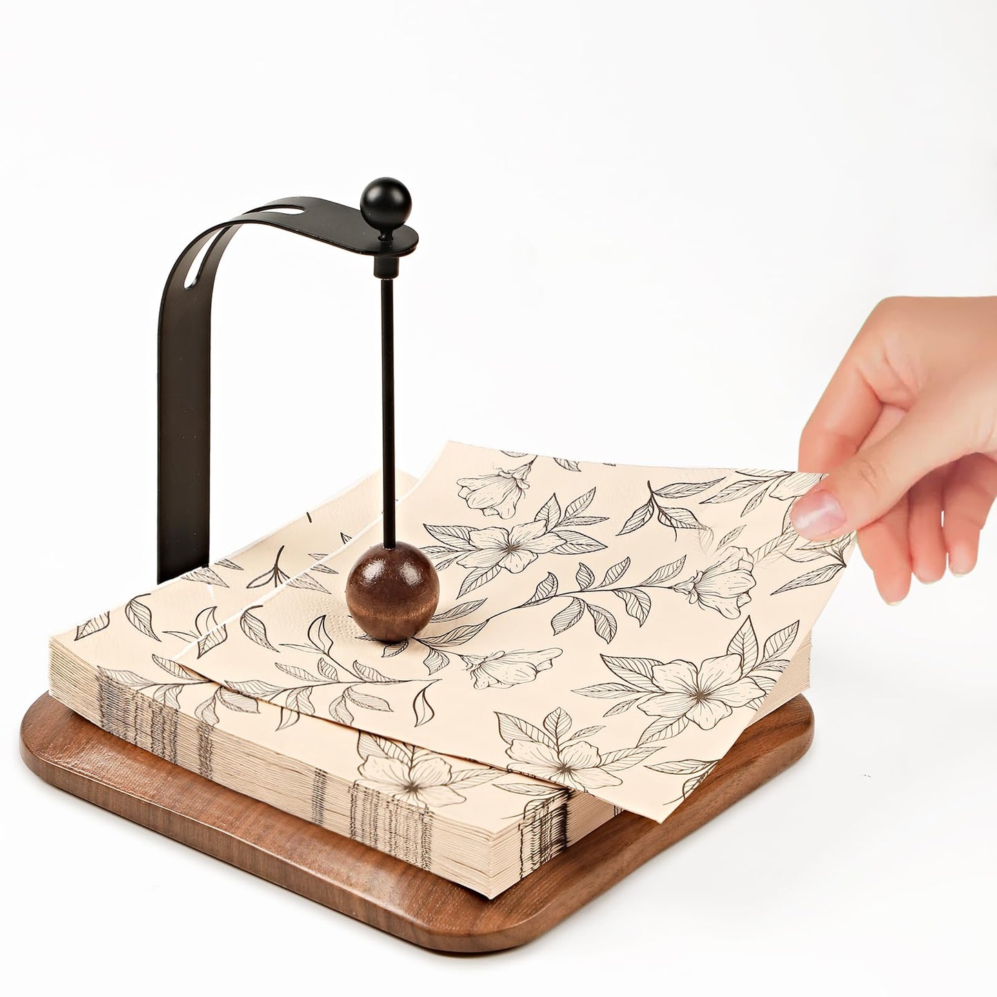 Modern Table Napkin Holder in Solid Black Walnut Wood, Large Decorative Design with Wind-Resistant Feature, Fits Standard 6.5" Napkins for Kitchen, Dining, or Outdoor Use