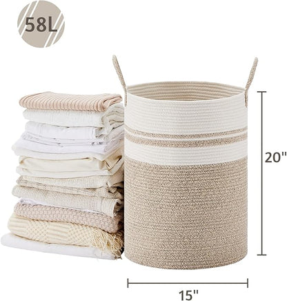 VIPOSCO Large Laundry Hamper, Tall Woven Rope Storage Basket