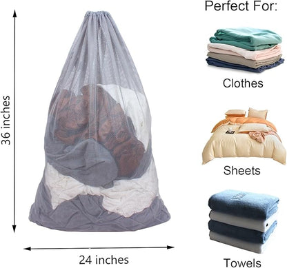 2 Pack Mesh Laundry Bags, 24 x 36 Inches Heavy Duty Drawstring Bag, Travel and