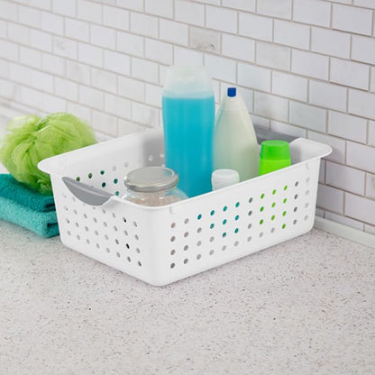 Sterilite 12-Pack Medium Ultra Basket, Open Top Plastic Storage Organizer, White - Classic Baskets for Organizing Countertops, Pantry Shelves, Kitchen Cabinets, Laundry Rooms or Home Offices