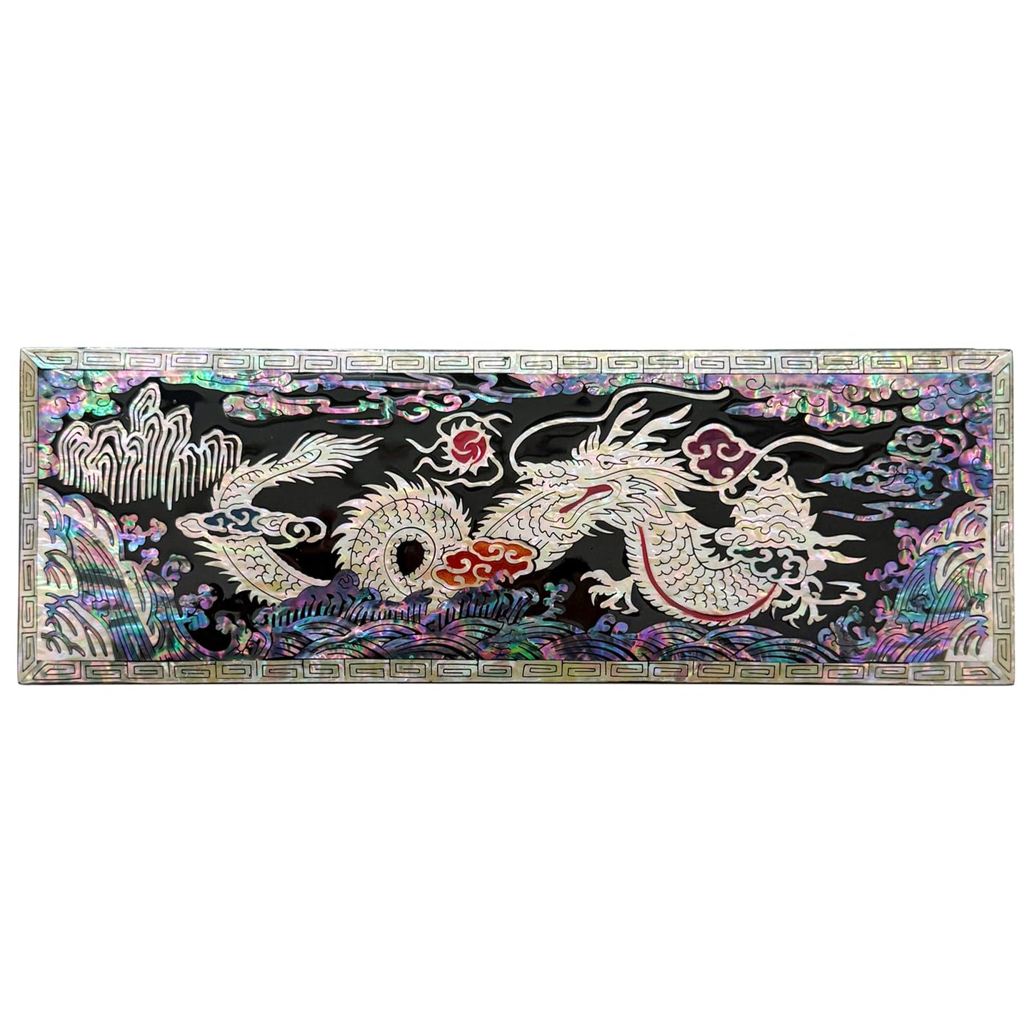 Nacreh Mother of Pearl Ring Necklace Office Pen Holder Case Storage Wooden Jewelry Box - Inlay with Sea Shell Gift (Dragon)
