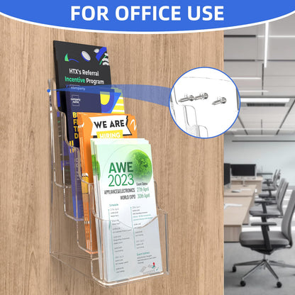 Nellvita 2 Pcs Acrylic Brochure Holder, 4 x9 Inches Flyer Holder, 4 Tier Clear Pamphlet Holder, 4 Inch Wide Magazine Literature Organizer Holder, Brochure Display Stand, for Wall Mount or Desktop Use