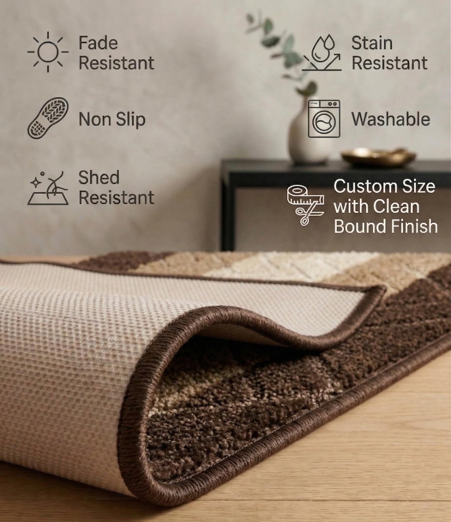 BestHomeCustom Hallway Runner Rug Brown-Beige Color 31 Inch Wide Custom Size Non-Slip Rubber Backing 7 Feet x 31 Inch