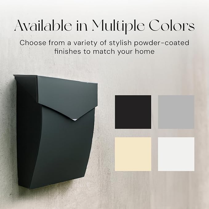 NACH Black Mailbox Wall Mount, 4.8 x 10 x 13 inch Wall Mounted Mailboxes for Outside, Waterpoof Mailbox for House - The Bradley Large Mail Box