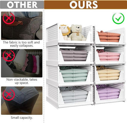 SNSLXH 8 Pack Stackable Closet Storage Bins, Space-Saving Wardrobe Organizer