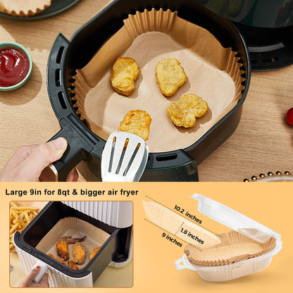 Air Fryer Disposable Paper Liners - 150Pcs 8In Square Parchment Paper Non-Stick Airfryer Basket Liners for Steamer Microwave Oven, Deep Fryer Parts & Accessories