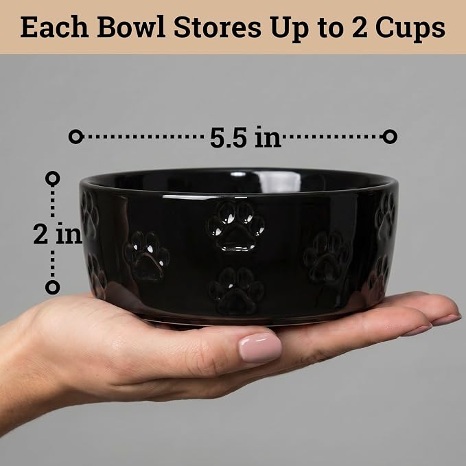 Ceramic Dog Bowl Set of 2 with Anti-Skid Base - 5" Wide x 2" Tall Ceramic Dog Bowls for Small Dogs - 2 Cup Capacity Food and Water Bowls for Dogs - Rubber Bottom Pet Bowl Set of 2 for Small Pets