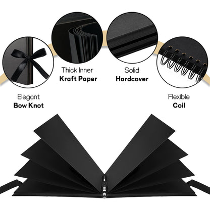 Mauproy 11.5 x 8.5 Inch Black Scrapbook Album, 80 Pages Photo Album with Black Pages, Kraft Paper Hardcover Memory Book with DIY Accessories Kit for Graduation Wedding Travel