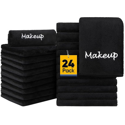 Makeup Remover Cloth, 24 Pack Black Facial Wash Cloths, Soft Coral Fleece