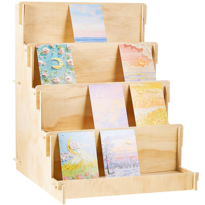 Barydat Wooden Card Display Stand Stationary Organizer Sticker Stand for Vendor Crafts Greeting Card Organizer Rack Retail Display Holder(14.57 x 14.96 x 20.47 Inch (4 Tier),Wood)