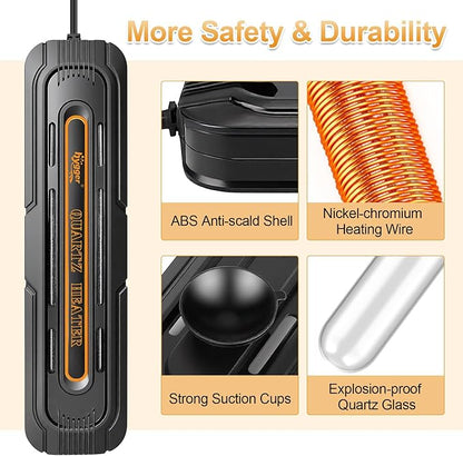 hygger Aquarium Heater, 250W/500W Adjustable Power Fish Tank Heater with Digital Display External Controller, Automatic Power-Off Protection Heater for 50-106 Gallons Freshwater and Saltwater Tank