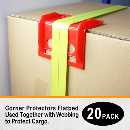ENJ 20 Pack Flatbed Edge Protector, Edge Corner Tie Down Protector for Up to 4 Inch Straps, Protects Cargo Edges, Flatbed Accessories Plastic Protector (RED)