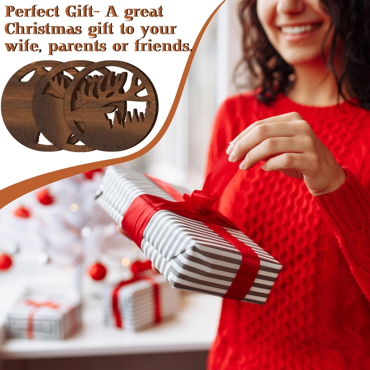 Beeveer 3 Pcs Bear Deer Moose Trivets for Hot Dishes, Wooden Decorative Trivets Cabin Theme Pot Holders Heat Resistant Hot Pad Rustic Lodge Kitchen Home Decorations, 7.9 Inch