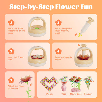 Fabric Flower Bouquet Craft Kit, DIY Arts & Crafts Toy for Kids, Creative Flower-Making Activity Set, Educational Preschool Toy, Perfect Birthday & Christmas Gift for Girls Ages 4 5 6 7 8+ (yellow)