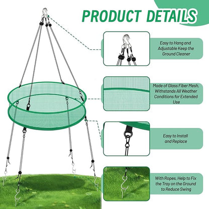 2Pcs Bird Seed Catcher Tray for Hanging Bird Feeder Platform, 20'' Birdfeeder Trays with Wind Rope and Stakes, Birdseed Hoop for Hummingbird Feeders Bee Feeder Outdoor Garden Accessories