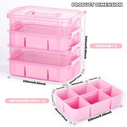 CraftGenes Art Supply Storage Organizer with 2 Removable Trays, 4-Layer 10QT Durable Craft Organizers and Storage for Sewing, Tool, Office Supplies, Art, Craft Supplies(Pink)