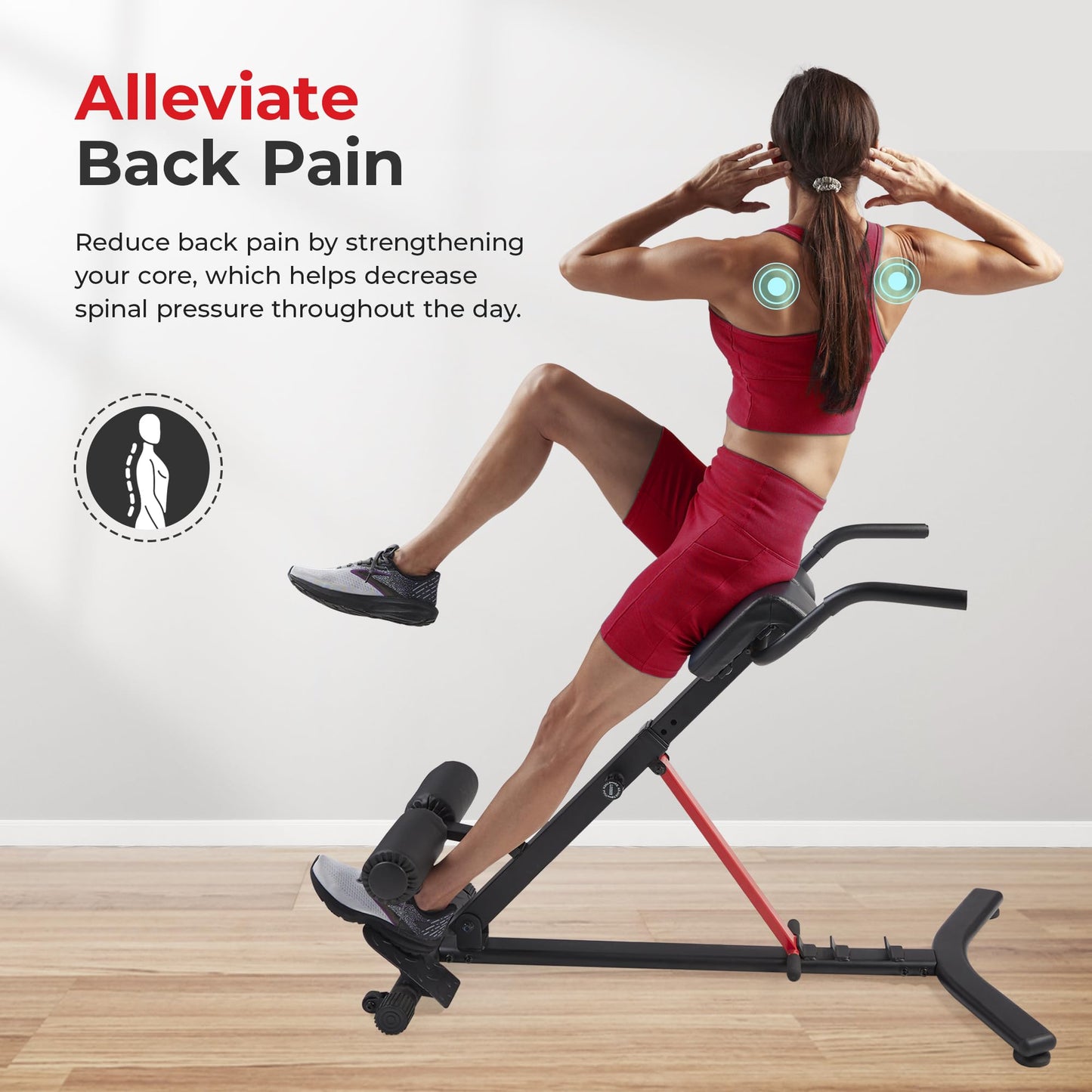 Sunny Health & Fitness Foldable Hyperextension Roman Chair w/Back Extension, Home Gym Sit Up Bench for Glute & Ab Workouts, Optional Adjustment Incline & Multi-Function Heavy-Duty Exercise Equipment