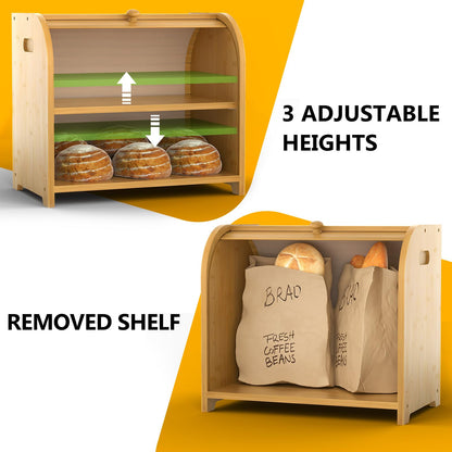 Bambition Bamboo Bread Box for Kitchen Countertop, Roll Top Bread Box for Homemade Bread, Double Layer Bread Storage Container