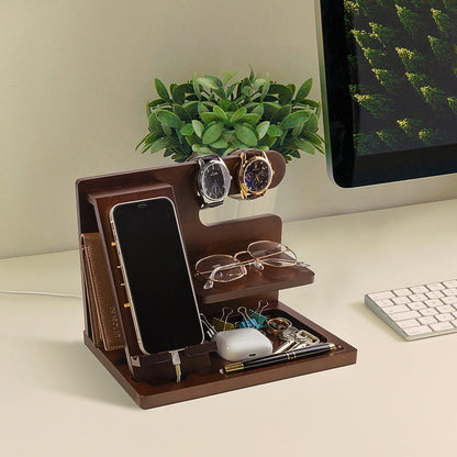 Personalized Wood Phone Docking Station for Husband Boyfriend - I Love You Everyday - Key Holder Wallet Stand Watch Organizer Men Gift Anniversary Birthday Christmas Nightstand Male Travel Gadgets