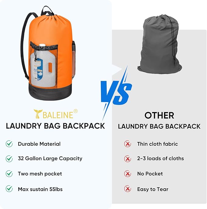 BALEINE 150L Laundry Bag Backpack, 900D Oxford Fabric Large Travel Laundry Bags