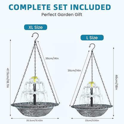 Solar Fountain for Bird Bath, Hanging Cascade Water Feature for Outdoor Garden & Yard Decor, Creates a Relaxing Flow that Attracts Birds (Gray(XL))