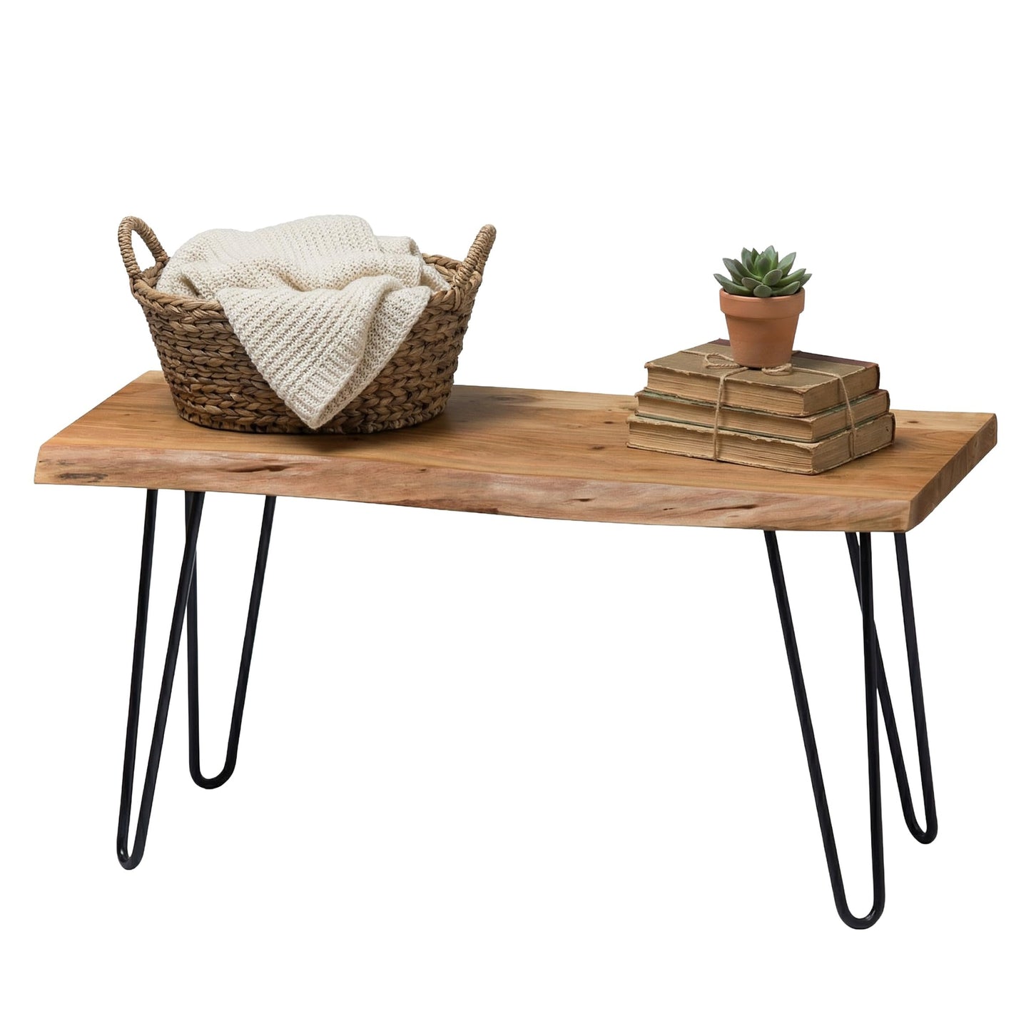Alaterre Furniture Live Edge Wood Bench with Hairpin Metal Legs - Industrial Modern Entryway Bench with Minimalist Design - Furniture for Entryway, Dining Room, Kitchen, or Bedroom (36 Inch)