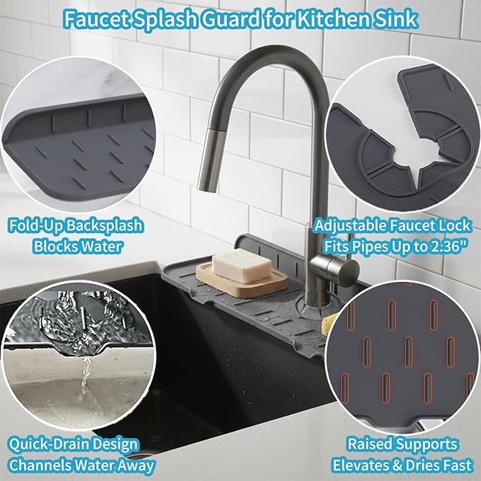 Silicone Faucet Handle Drip Catcher Drying Tray Mat Dish Soap Sponge Holder