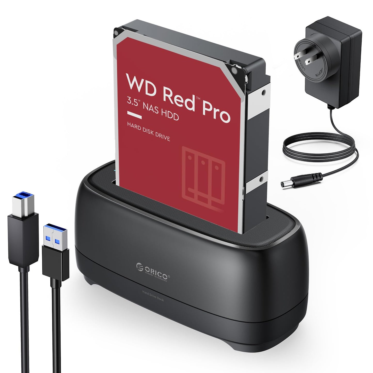 ORICO External Hard Drive Docking Station for 2.5/3.5 Inch HDD SSD USB 3.0 to SATA Hard Drive Dock Up to 22TB Support UASP 12V Power Adapter Supply-DD18