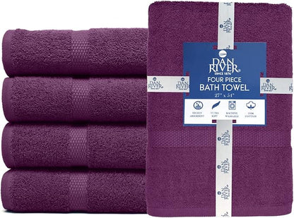 DAN RIVER Bath Towels Set of 4, 27 x 54 Inches, 100% Cotton, Larger & Lighter
