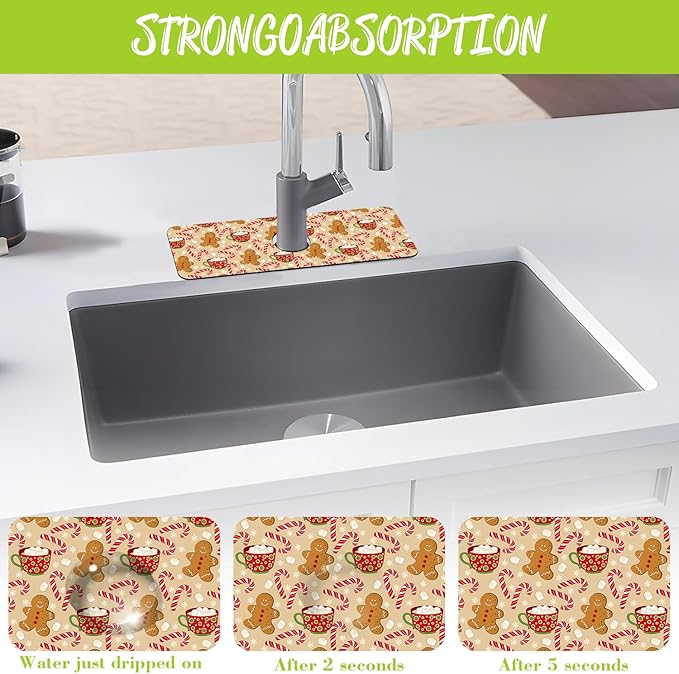 Chrismas Sink Splash Guard Faucet Mat Christmas Absorbent Fast Drying Mat Sink