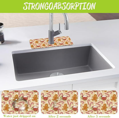 Chrismas Sink Splash Guard Faucet Mat Christmas Absorbent Fast Drying Mat Sink