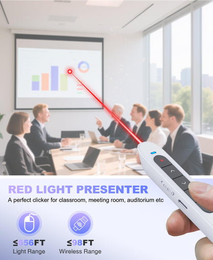 2 in 1 USB Type C Wireless Rechargeable Presenter Remote with Air Mouse, Volume Control Presentation Clicker PPT Pointer RF 2.4GZ PowerPoint Clicker Slide Advancer for Window Mac Keynote Google White
