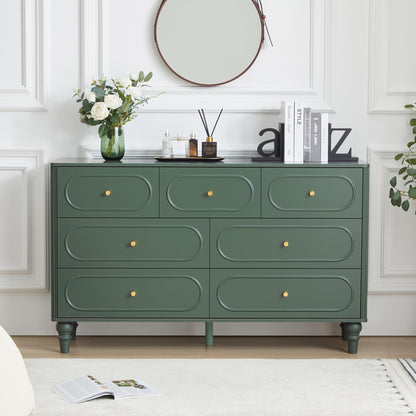 ORRD Fluted 7 Drawer Dresser for Bedroom, Mid Century Modern Chest of Drawers, Wood Storage Large Dresser Organizer for Bedroom Living Room Hallway Closet, Green