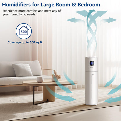 Akeshan Large Humidifiers for Bedroom, 9L/2.5Gal Ultrasonic Cool Mist, Top Fill Easy Clean with 350ML/H Mist Speed, Quiet, Suitable for Kids Room Plant Yoga Office Study Room Living (White, Round)