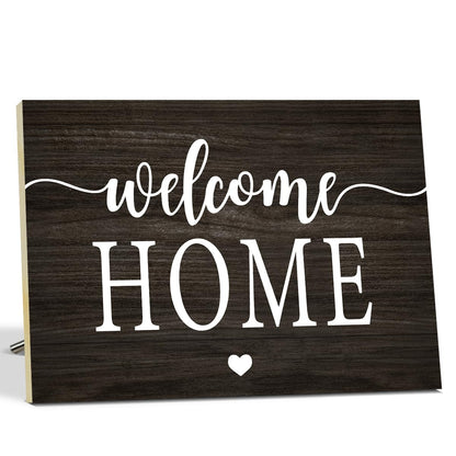 Welcome Sign Wooden Signs Housewarming Gifts For Home Decor, Entryway Sign Wall Art Wooden Plaque Desk Sign With Stand Table Decoration for Women Family -11