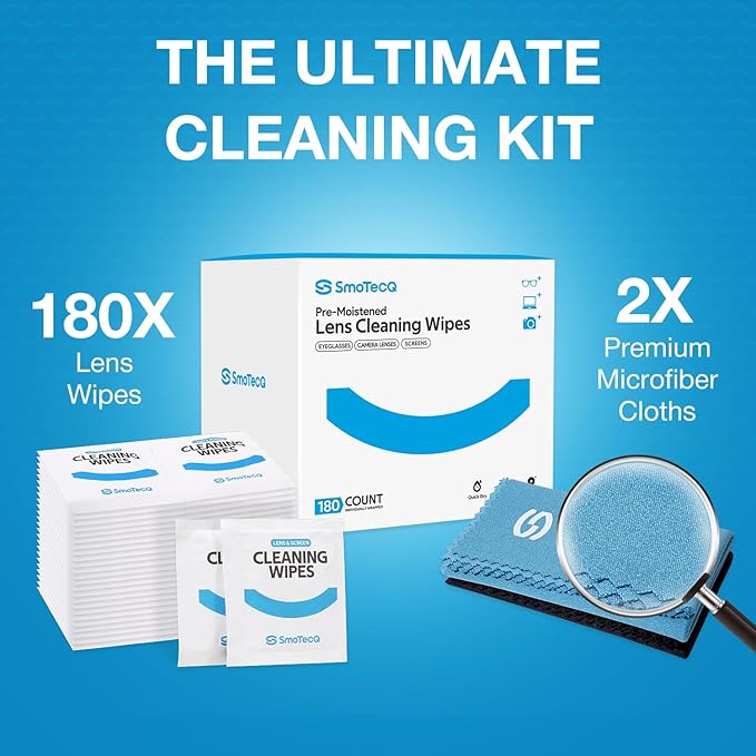 SmoTecQ Lens Wipes for Eyeglasses – Pre-Moistened Lens Cleaner for Coated Lenses
