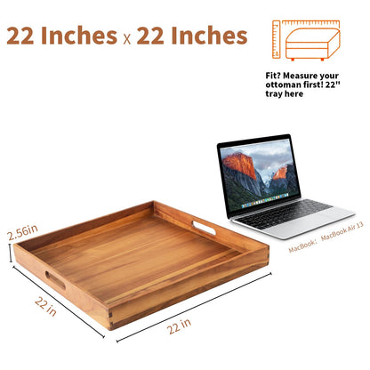 Serving Tray with Handles, 22 inch Large Square Ottoman Tray Coffee Table Tray, Wooden Trays Decorative Trays for Party, Food Serving, Breakfast, Dinner, Coffee Tea, Appetizers