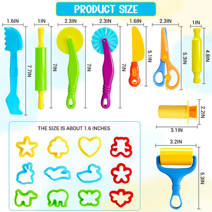 Playdough Tool Kit, 28 Pcs Basic Clay and Dough Tools Starter Set for Kids Ages 3+ Creative Play Accessories with Various Shape Molds & Cutters, Sensory Clay Toys Gifts for Back to School Christmas