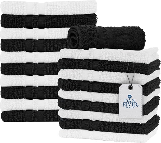 DAN RIVER 100% Cotton Washcloths 20 Pack Premium Quality Face and Body Cloth