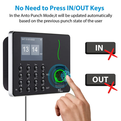 NGTeco APP-Based Time Clock, Fingerprint & PIN Time Clocks for Employees Small Business, 2.4GHz WiFi Biometric Clock in Machine for Employees with APP for iOS Android, No Monthly Fee