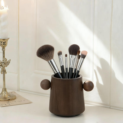 WOOTIDE Solid Wooden Black Walnut Pencil Holder for Desk, Rotating Pencil Box, Wood Pen Holder Cups for School Supplies Storage