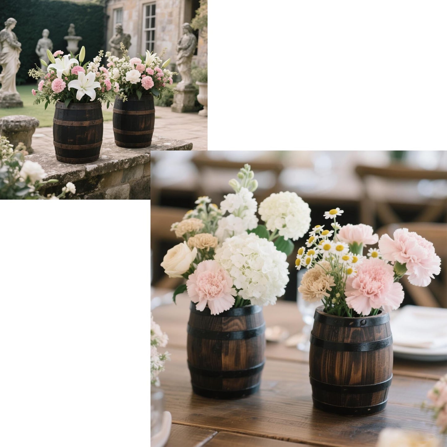 2 Pcs Wood Wine Barrel Vase 6" x 5" – Rustic Wooden Flower Vase Planter for Wedding Reception, Home Indoor Outdoor Garden, Kitchen, Party Table Decoration