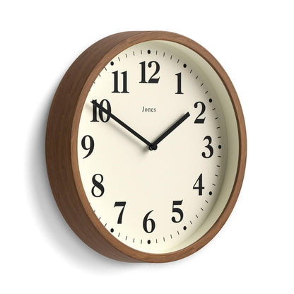 JONES CLOCKS® Lodge wall Clock | Small Modern Clock | 10 inch | Dark Faux Wood | Classic Contemporary Style for Kitchen, Living Room or Office
